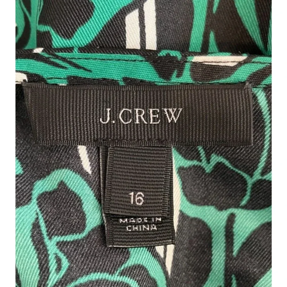 J CREW Womens TOP Long Sleeve GREEN Black FLORAL Size 16